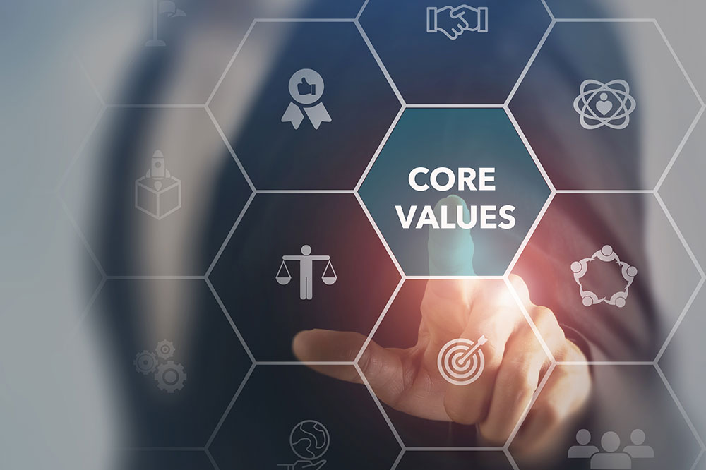 Combs with a central honeycomb labelled 'CORE VALUES'.